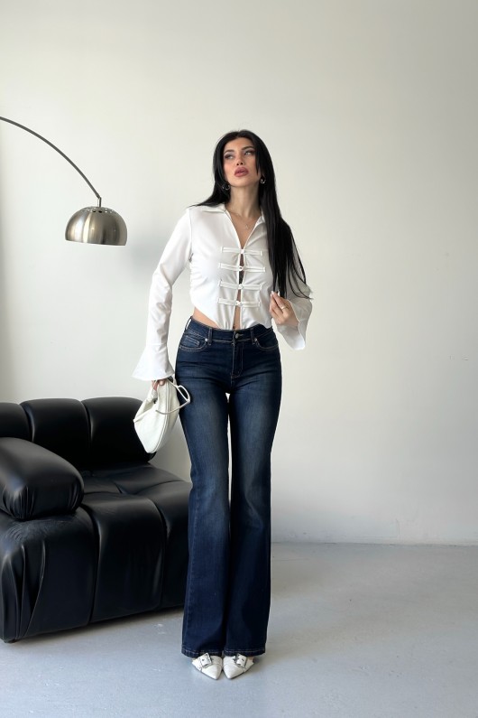 Kadın İspanyol Havalı Yıkamalı Kot Pantolon Kahverengi 4012