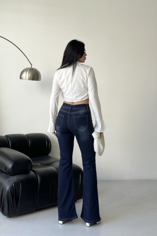 Kadın İspanyol Havalı Yıkamalı Kot Pantolon Kahverengi 4012