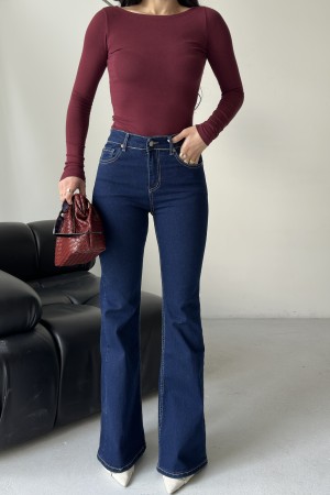 Kadın İspanyol Havalı Yıkamalı Kot Pantolon Lacivert 4012