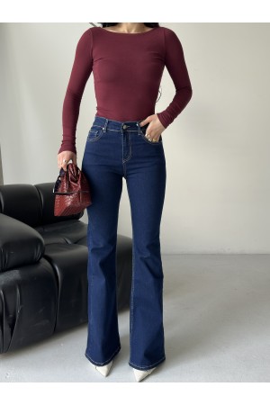 Kadın İspanyol Havalı Yıkamalı Kot Pantolon Lacivert 4012