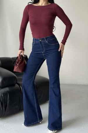 Kadın İspanyol Havalı Yıkamalı Kot Pantolon Lacivert 4012