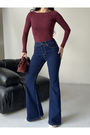 Kadın İspanyol Havalı Yıkamalı Kot Pantolon Lacivert 4012