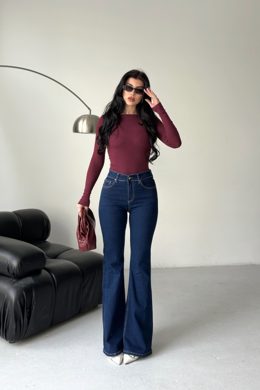 Kadın İspanyol Havalı Yıkamalı Kot Pantolon Lacivert 4012