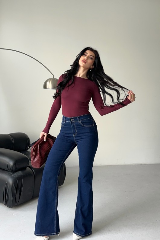 Kadın İspanyol Havalı Yıkamalı Kot Pantolon Lacivert 4012