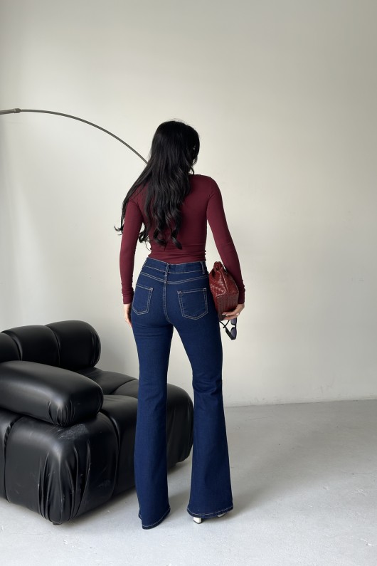 Kadın İspanyol Havalı Yıkamalı Kot Pantolon Lacivert 4012