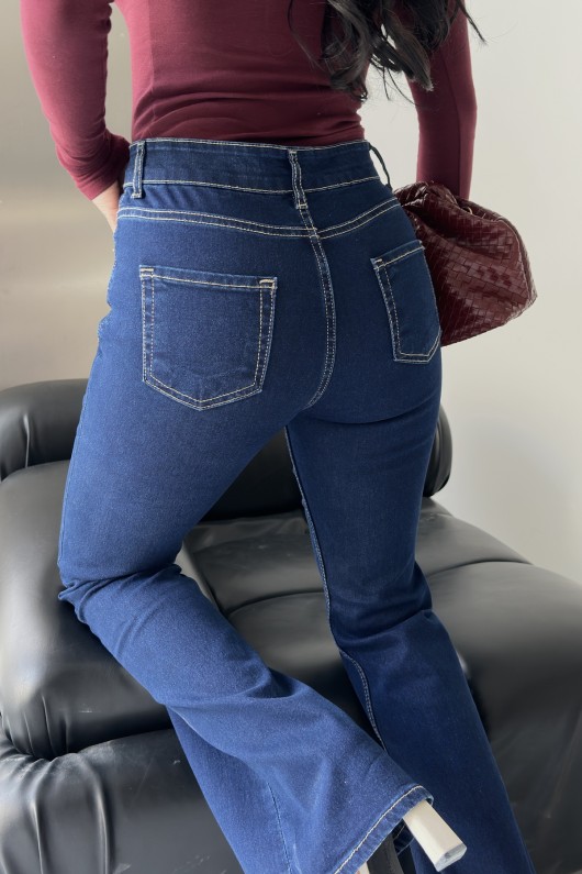 Kadın İspanyol Havalı Yıkamalı Kot Pantolon Lacivert 4012