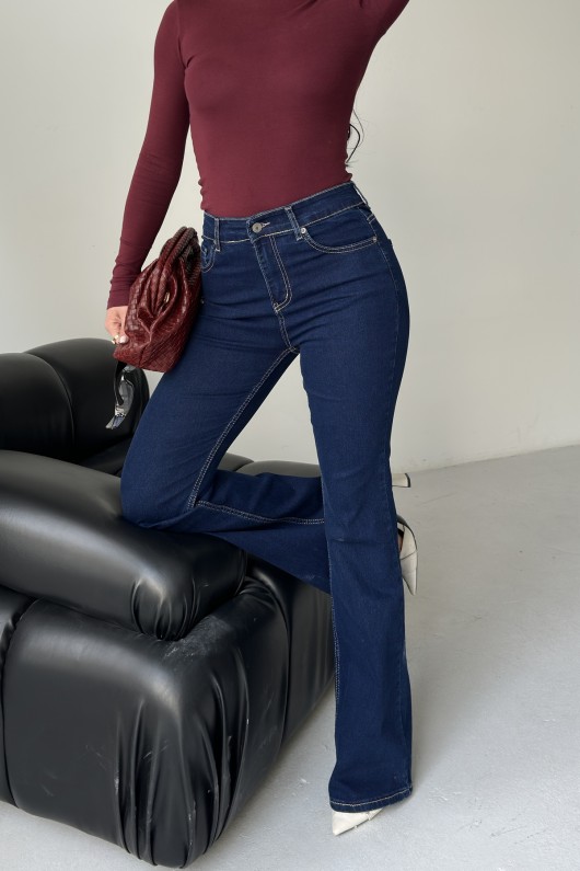 Kadın İspanyol Havalı Yıkamalı Kot Pantolon Lacivert 4012