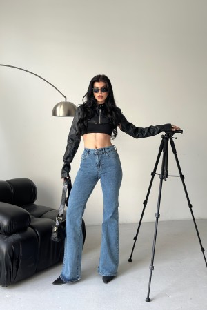 Kadın İspanyol Havalı Yıkamalı Kot Pantolon Mavi 4012