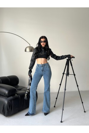 Kadın İspanyol Havalı Yıkamalı Kot Pantolon Mavi 4012