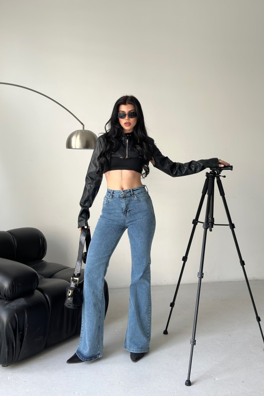 Kadın İspanyol Havalı Yıkamalı Kot Pantolon Mavi 4012