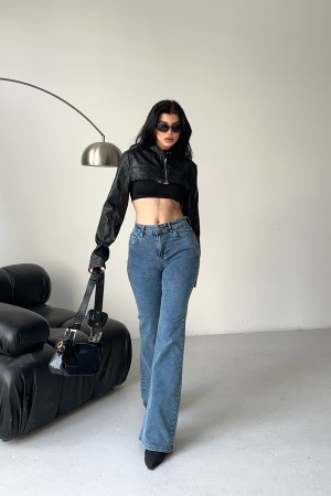 Kadın İspanyol Havalı Yıkamalı Kot Pantolon Mavi 4012