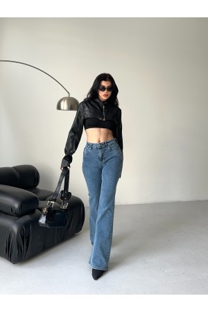 Kadın İspanyol Havalı Yıkamalı Kot Pantolon Mavi 4012