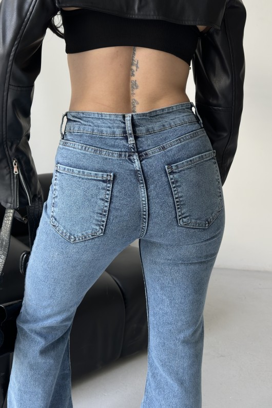 Kadın İspanyol Havalı Yıkamalı Kot Pantolon Mavi 4012