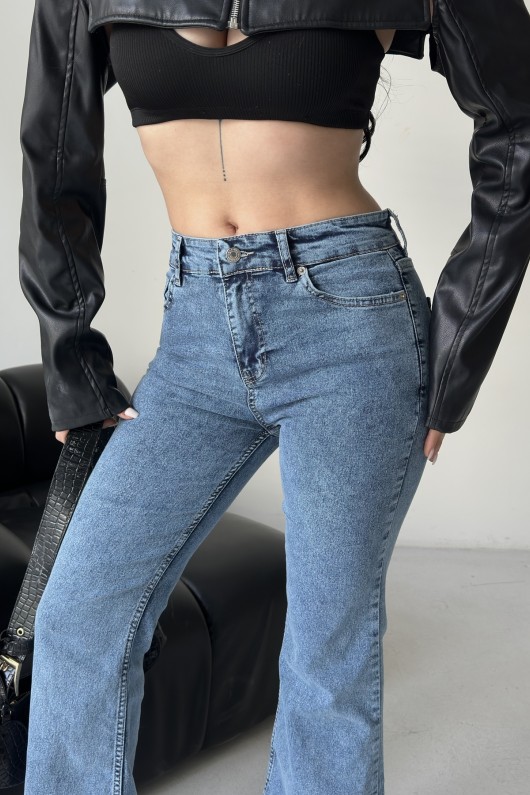 Kadın İspanyol Havalı Yıkamalı Kot Pantolon Mavi 4012