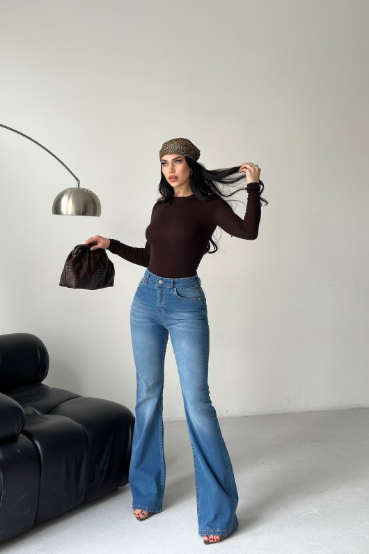 Kadın İspanyol Havalı Yıkamalı Kot Pantolon Buz Mavi 4012