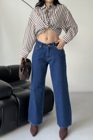 Kadın Palazzo Kot Pantolon Efektli Jeans Mavi 4009