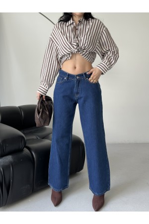 Kadın Palazzo Kot Pantolon Efektli Jeans Mavi 4009