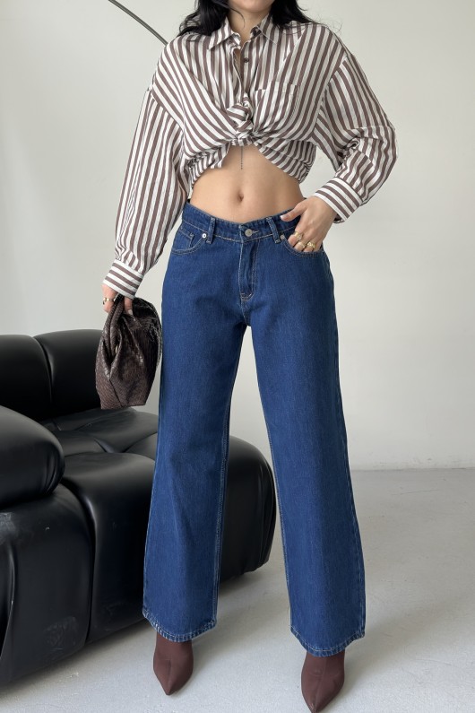 Kadın Palazzo Kot Pantolon Efektli Jeans Mavi 4009 Kadın Palazzo Kot Pantolon Efektli Jeans Mavi 4009