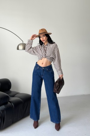 Kadın Palazzo Kot Pantolon Efektli Jeans Mavi 4009 Kadın Palazzo Kot Pantolon Efektli Jeans Mavi 4009