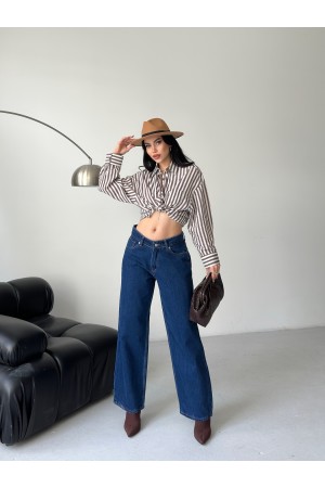 Kadın Palazzo Kot Pantolon Efektli Jeans Mavi 4009